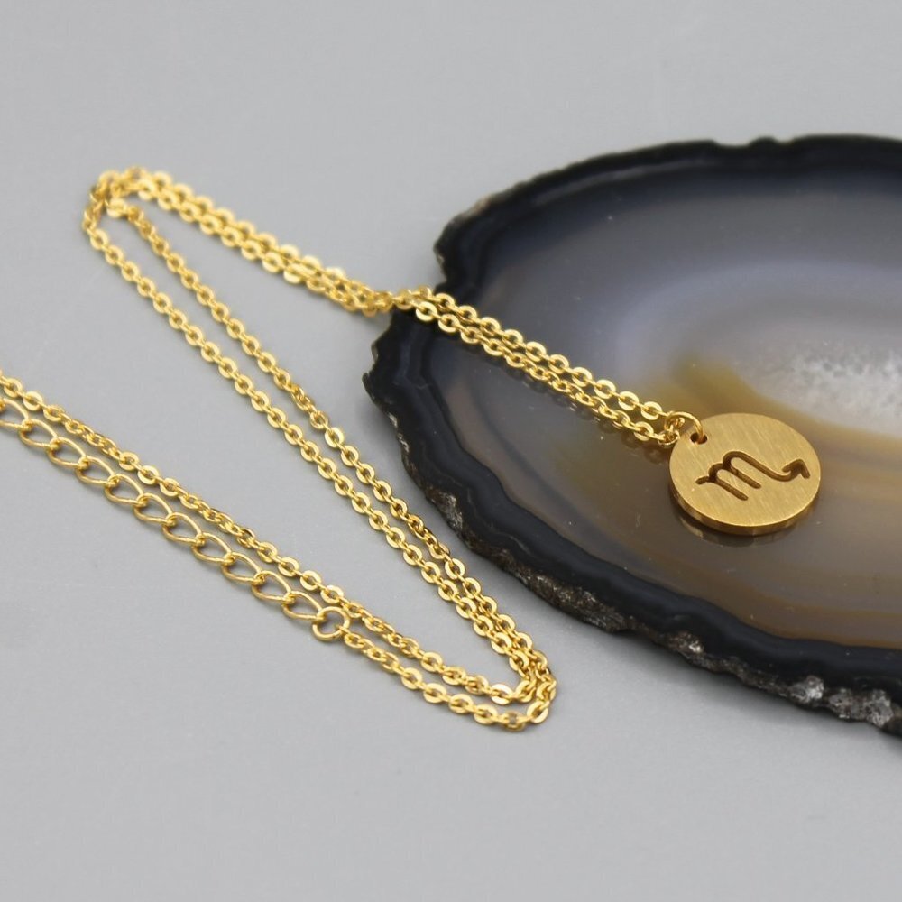 Jewelry necklace Scorpio zodiac horoscope celestial gold tone dainty round new - Picture 5 of 6